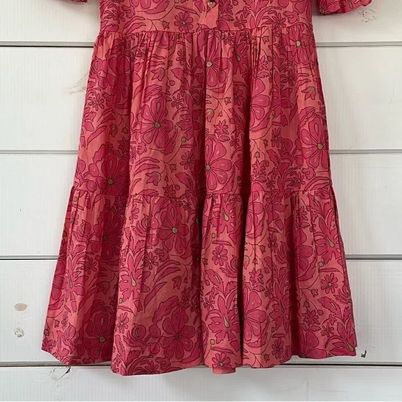 Utsa Kids Pink & Gold Floral Cotton Summer Dress Size 9/10 - Picture 4 of 14